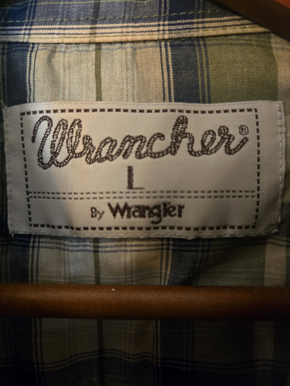 Wrangler AND Larry Mahan Western SHIRTS TAN and Blue Plaid Button-Up Shirt NEW L